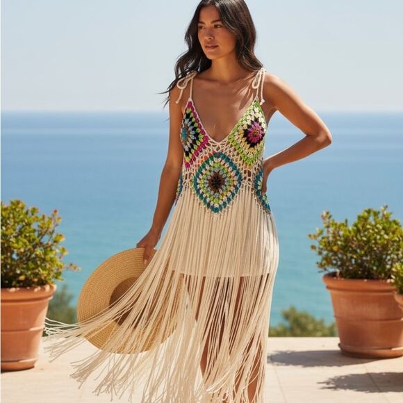 Multicolor Crochet Fringe Cover-Up - Picture 1 of 4